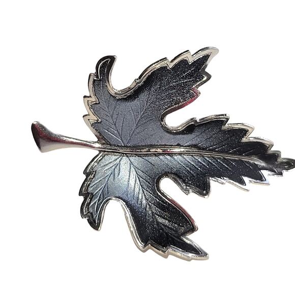 Vintage Silver Tone & Blue Leaf Brooch Pin, Unbranded Nature-Inspired Jewelry - Picture 2 of 8